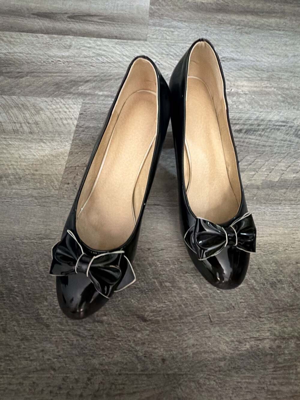 Black Patent Bow Block Heel Pumps Size 41